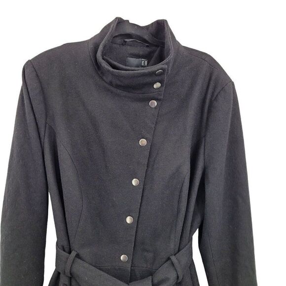 ASOS Curve Peacoat Wool Feminine Military Belted Long Black 16 Trenchcore - Picture 5 of 17